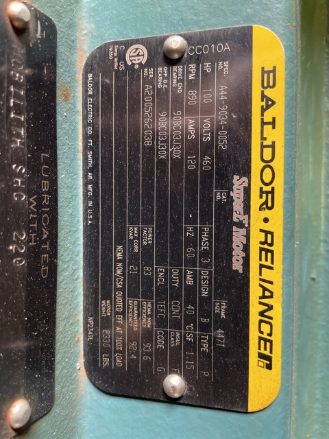 Baldor-Reliance 100 HP 900 RPM 445T Squirrel Cage Motors 87139