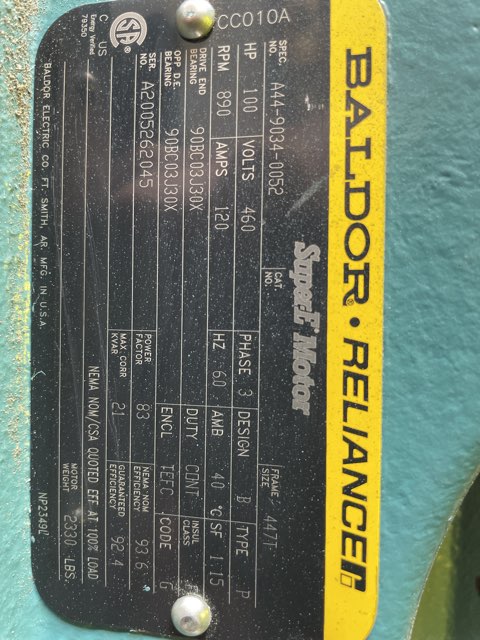Baldor-Reliance 100 HP 900 RPM 445T Squirrel Cage Motors 87140