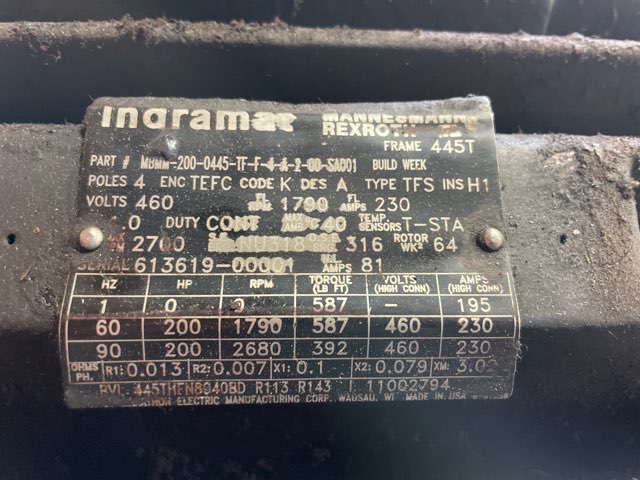 Marathon 200 HP 1800 RPM 445T Squirrel Cage Motors 87222