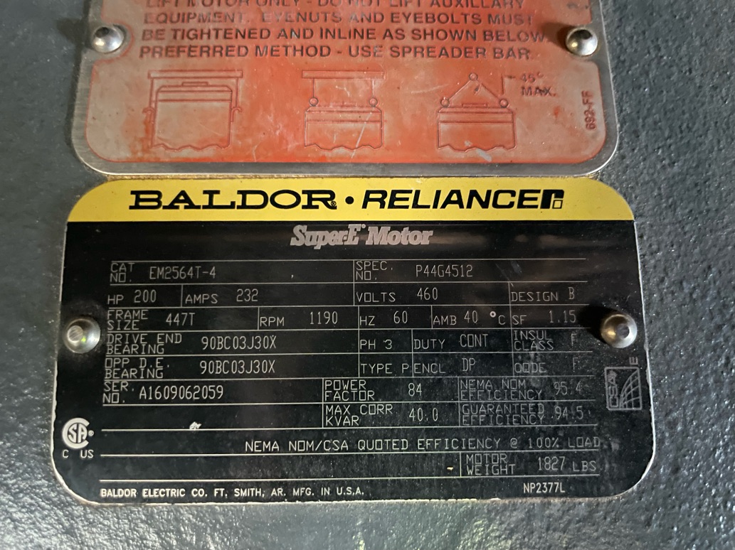 Baldor-Reliance 200 HP 1200 RPM 447T Squirrel Cage Motors 87405