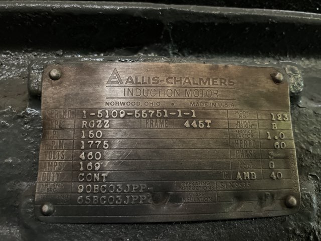 Allis-Chalmers 150 HP 1800 RPM 445T Squirrel Cage Motors 87409