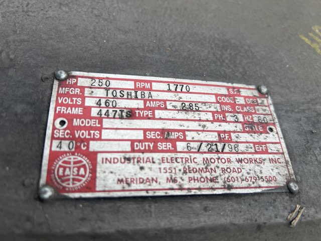Toshiba 250 HP 1800 RPM 447TS Squirrel Cage Motors 87413