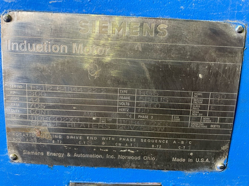 Siemens 300 HP 720 RPM 588US Squirrel Cage Motors 87457