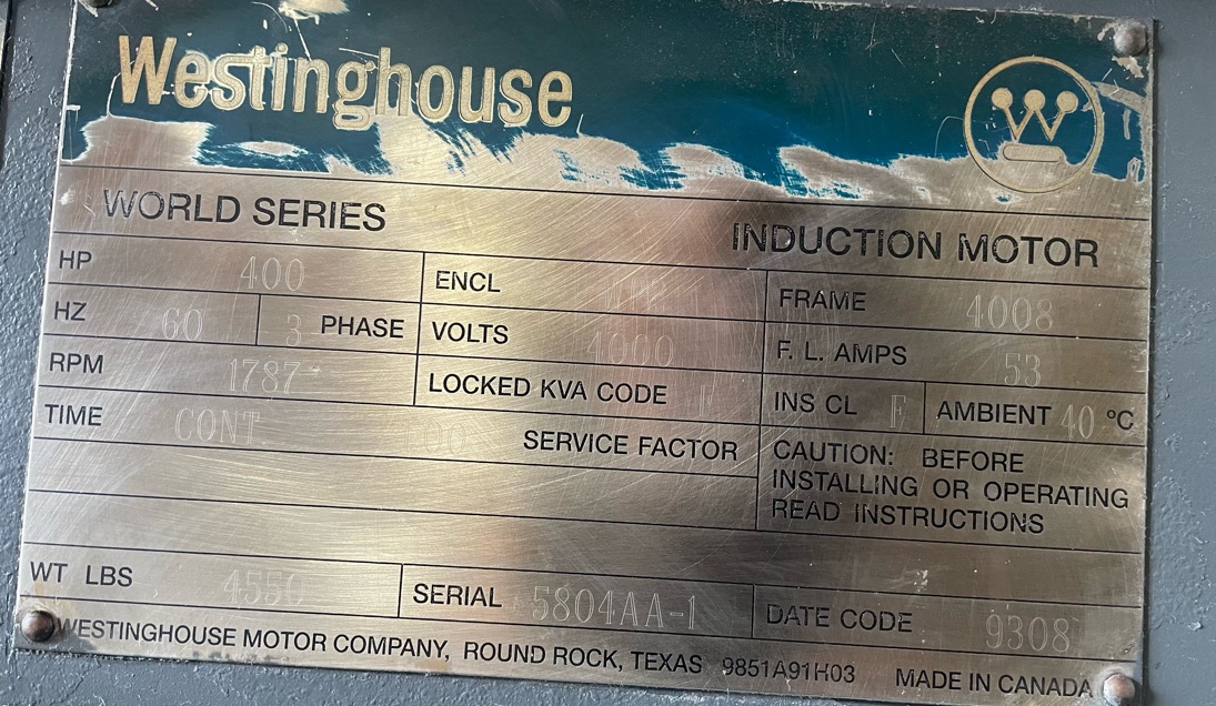 Westinghouse 400 HP 1800 RPM 4008 Squirrel Cage Motors 87488