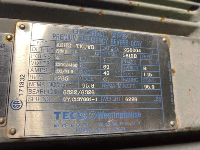 Teco Westinghouse 600 HP 1800 RPM 5810B Squirrel Cage Motors 87554