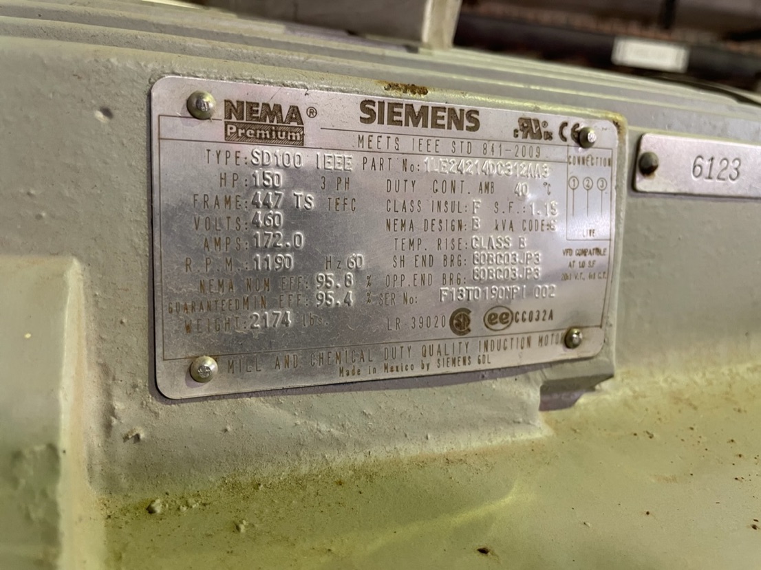 Siemens 150 HP 1200 RPM 447TS Squirrel Cage Motors 87623