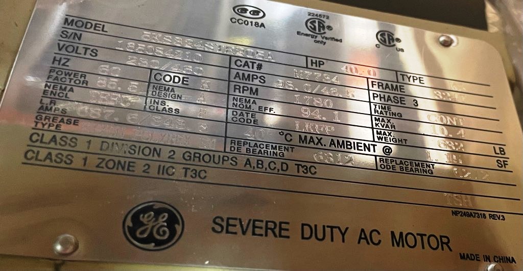 General Electric 40 HP 1800 RPM 324T Squirrel Cage Motors 87718