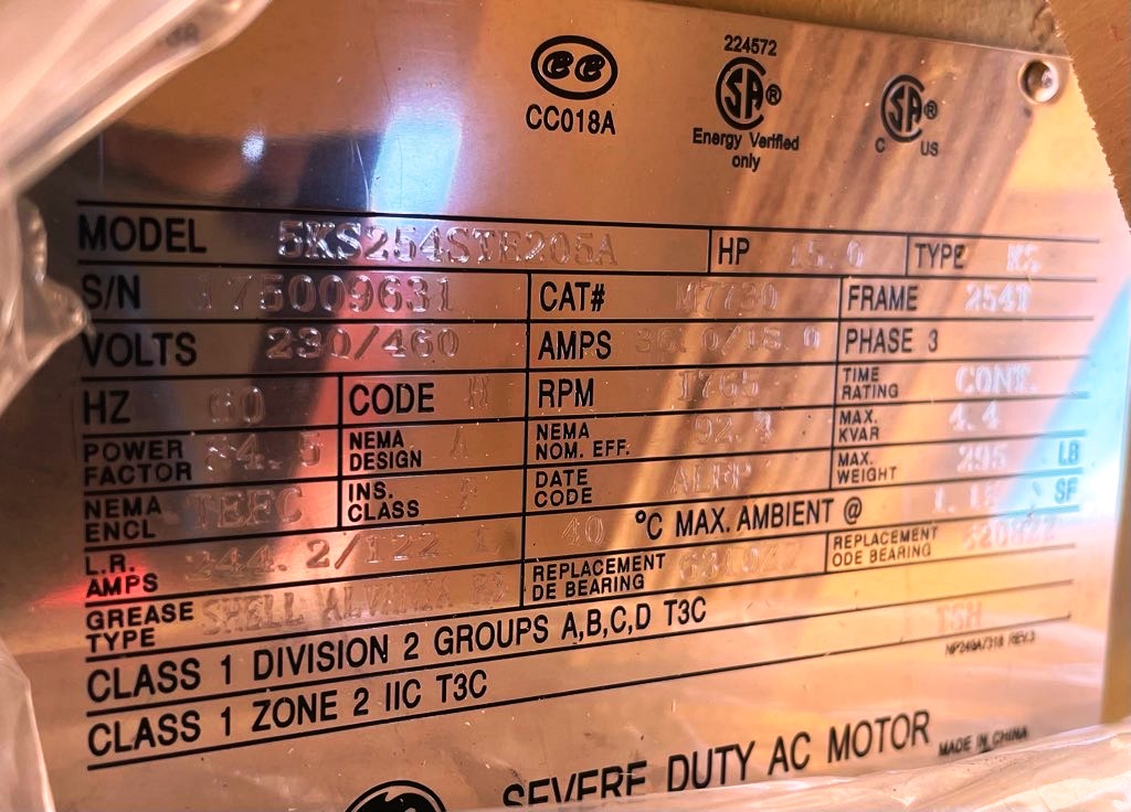 General Electric 15 HP 1800 RPM 254T Squirrel Cage Motors 87857
