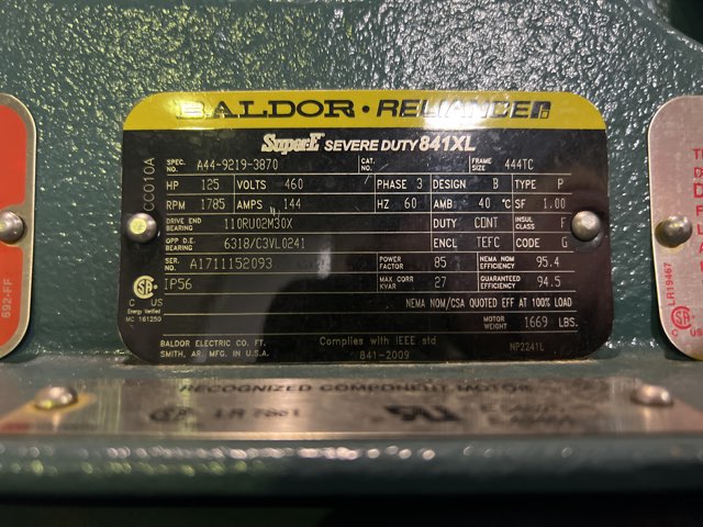 Baldor-Reliance 125 HP 1800 RPM 444TC Squirrel Cage Motors 87924