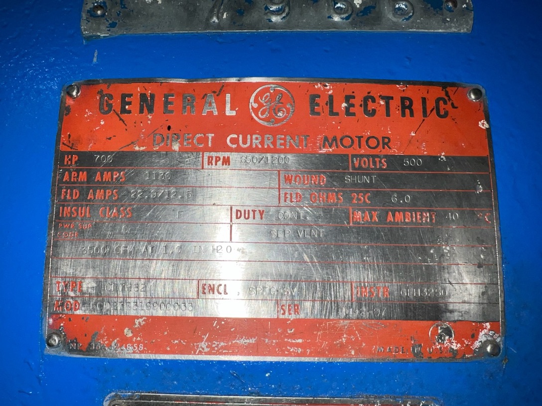 General Electric 700 HP 650/1200 RPM 7662 DC Motors 87928