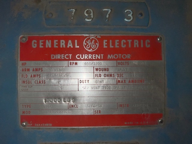 General Electric 700 HP 650/1200 RPM 7662 DC Motors 87929