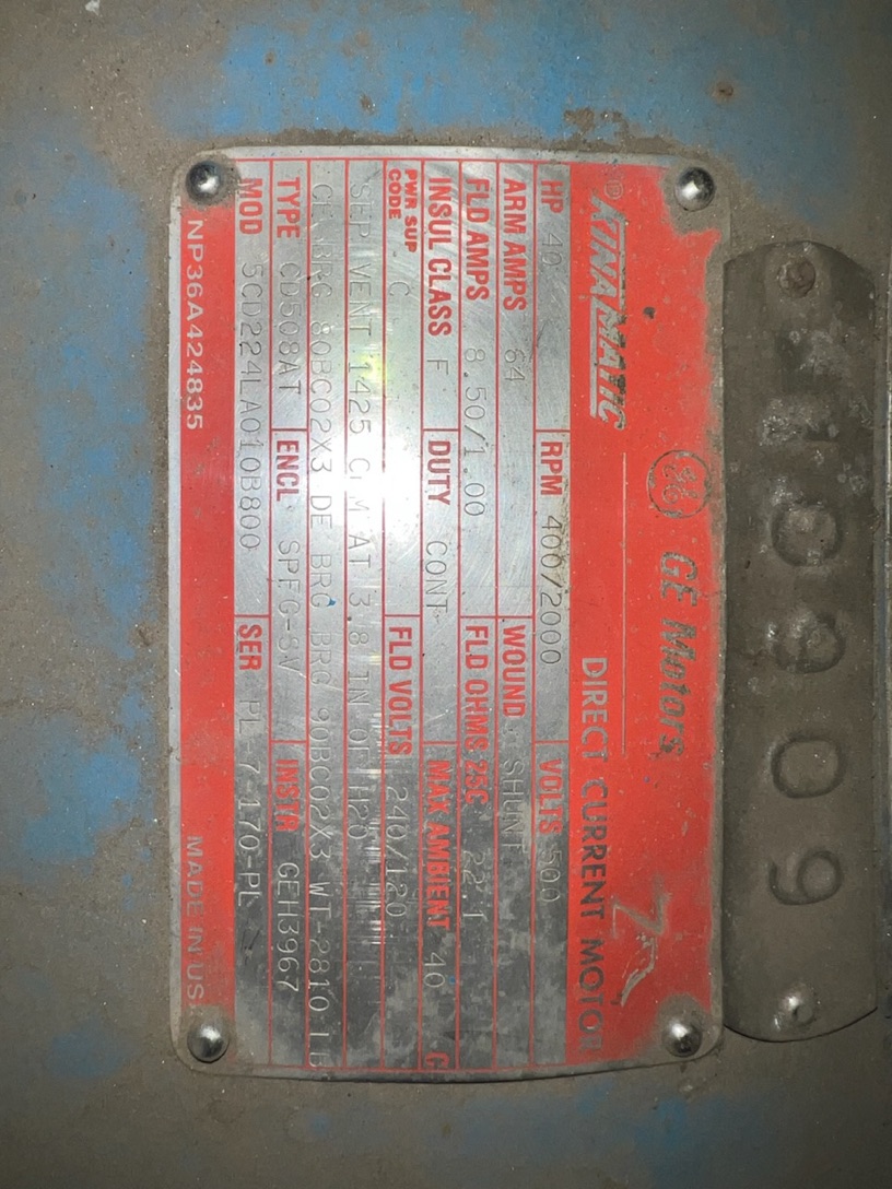 General Electric 40 HP 400/2000 RPM 508AT DC Motors 87930