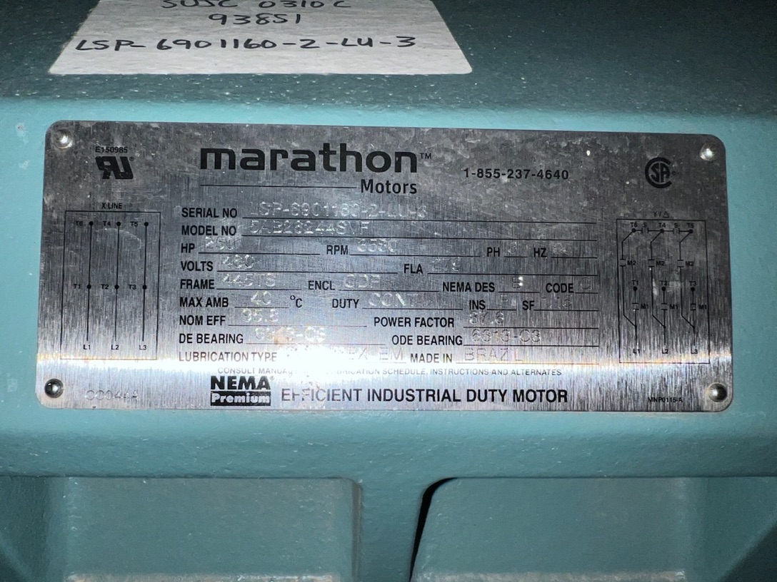 Marathon 250 HP 3600 RPM 445TS Squirrel Cage Motors 87953