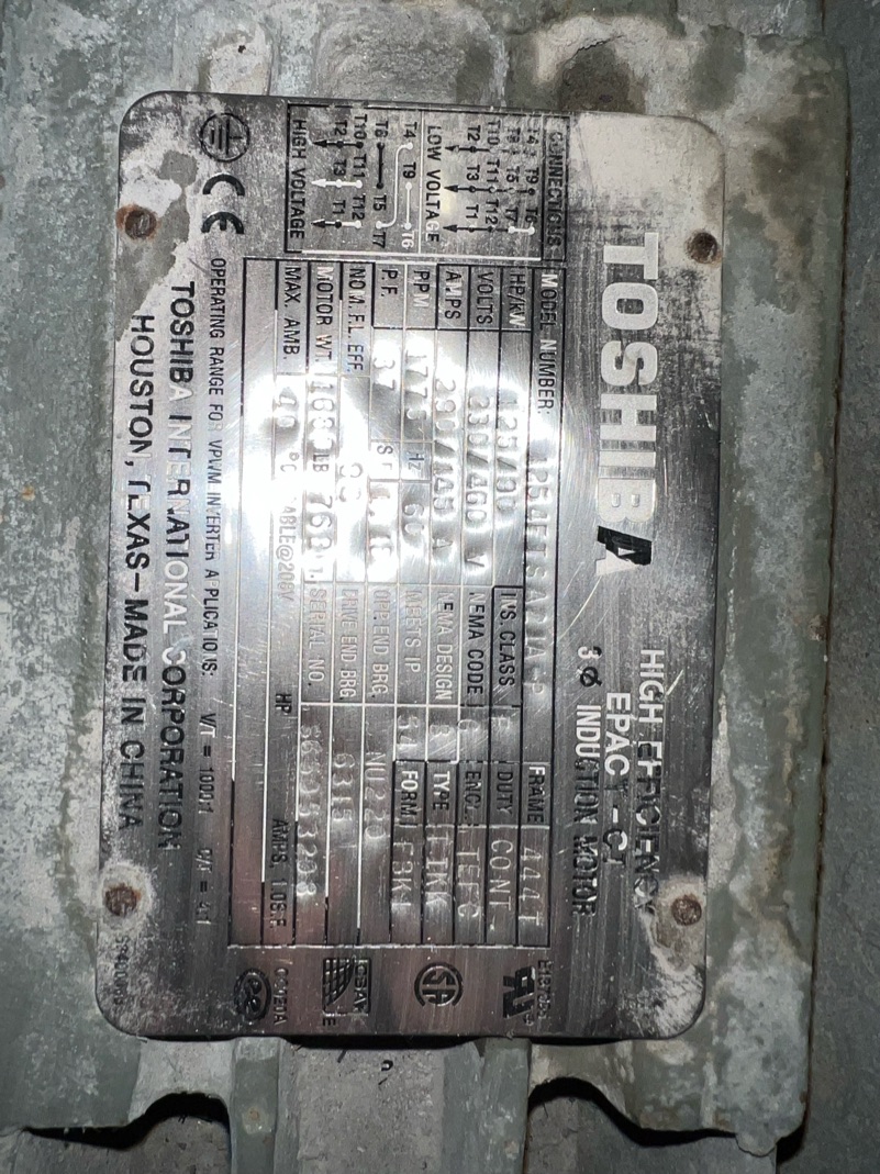Toshiba 125 HP 1800 RPM 444T Squirrel Cage Motors 88024