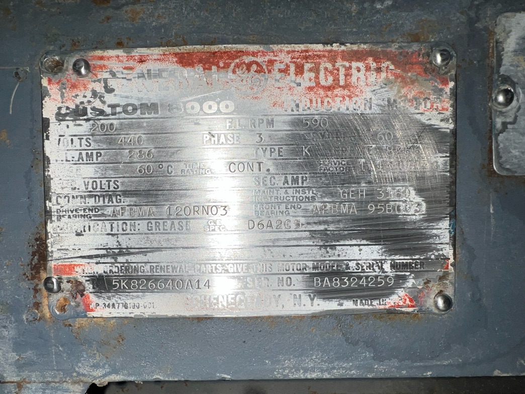 General Electric 200 HP 600 RPM 8266 Squirrel Cage Motors 88026