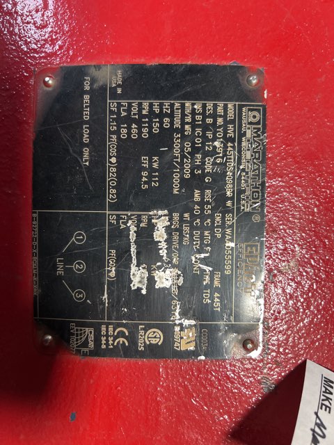 Marathon 150 HP 1200 RPM 445T Squirrel Cage Motors 88064