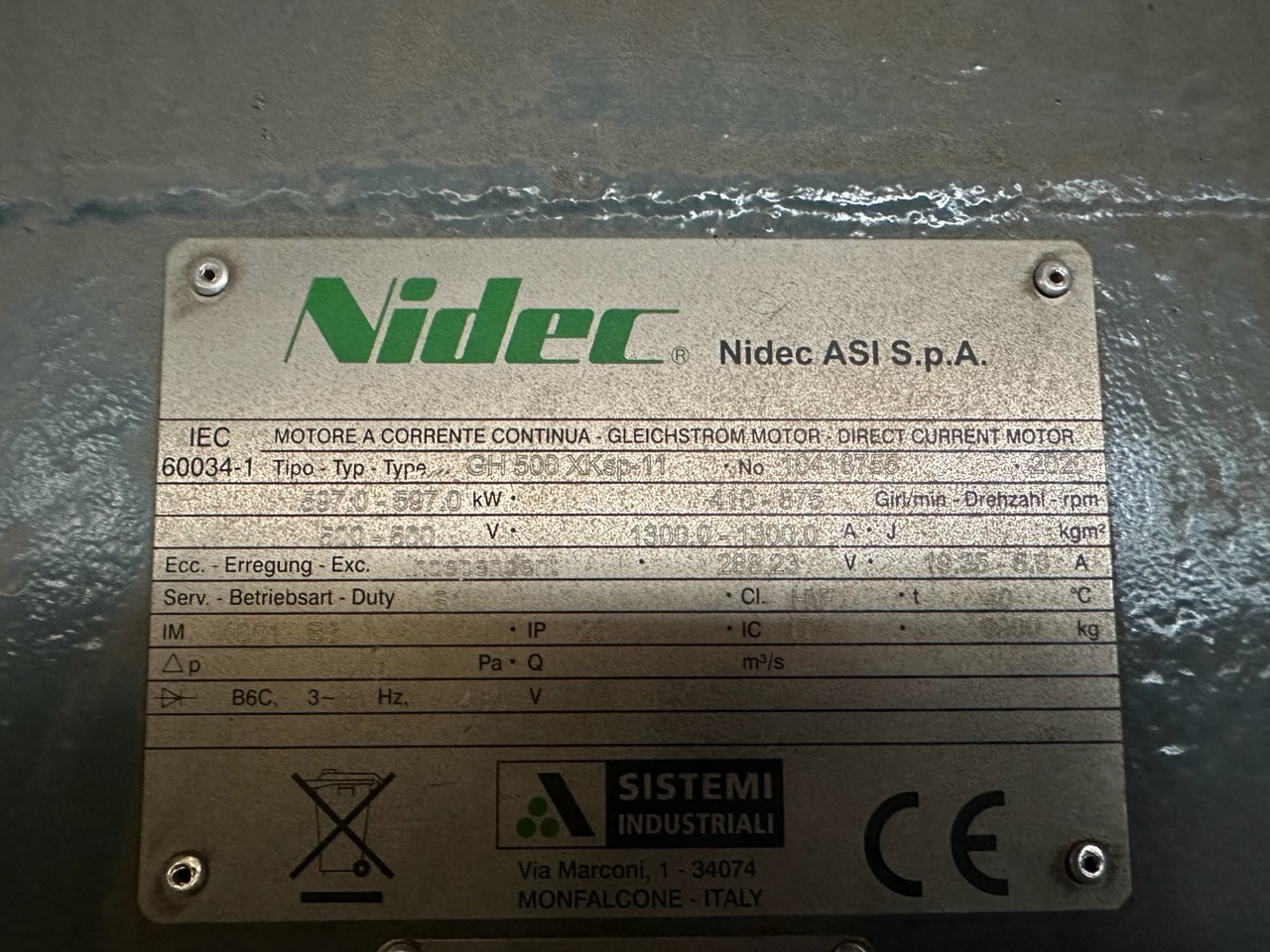 Nidec 800 HP 410/875 RPM 500 DC Motors 88138