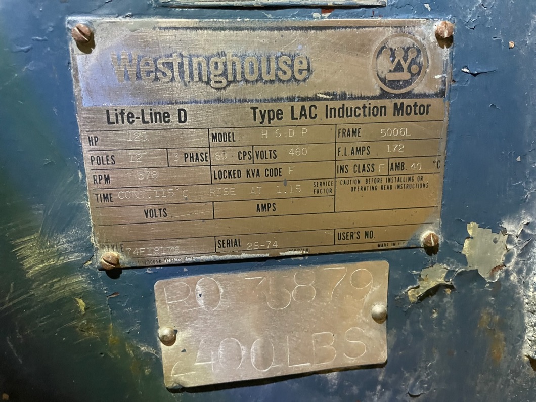 Westinghouse 125 HP 600 RPM 5006L Squirrel Cage Motors 88161