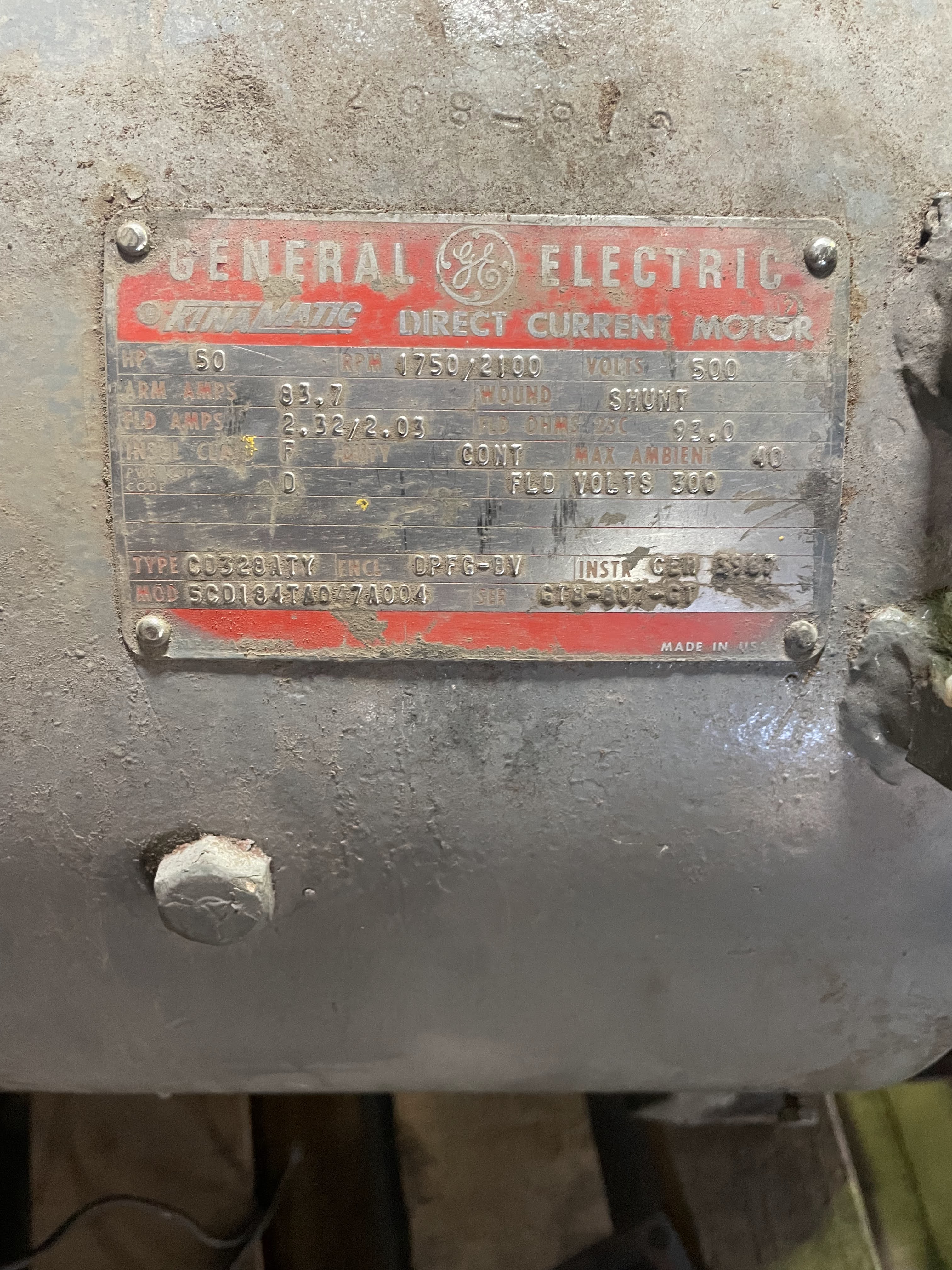 General Electric 50 HP 1750/2100 RPM 328ATY DC Motors 88201
