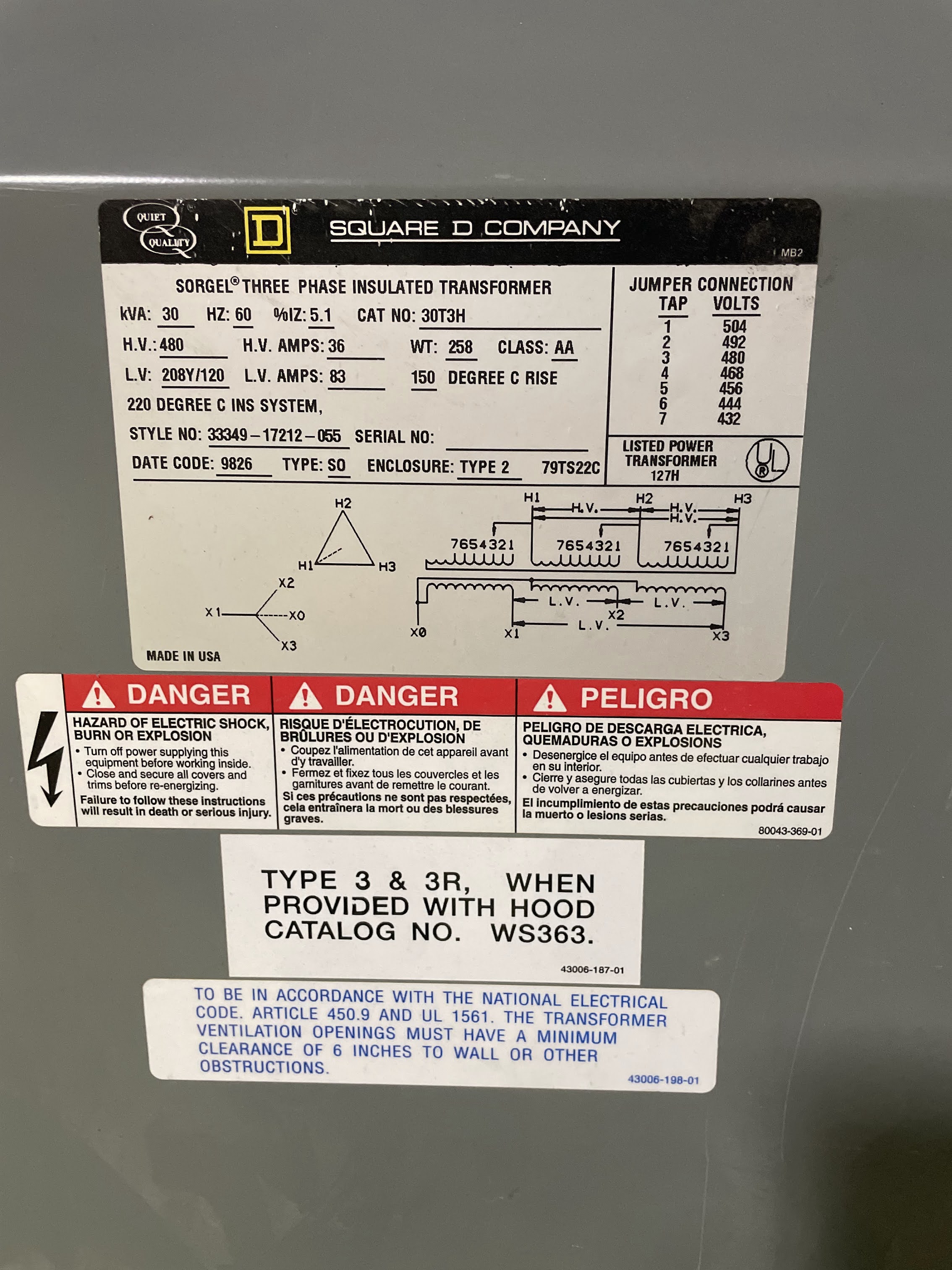 Square D 30 KVA Transformers 88256