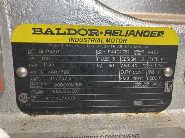 Baldor-Reliance 100 HP 1135 RPM 445T Design D Motors 88311