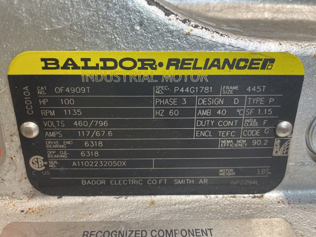 Baldor-Reliance 100 HP 1135 RPM 445T Design D Motors 88312