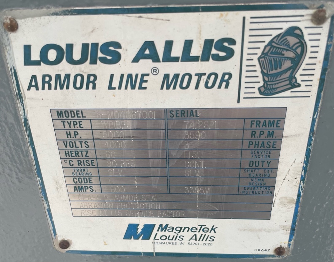 Louis-Allis 5000 HP 3600 RPM 7412SPL Squirrel Cage Motors 88504