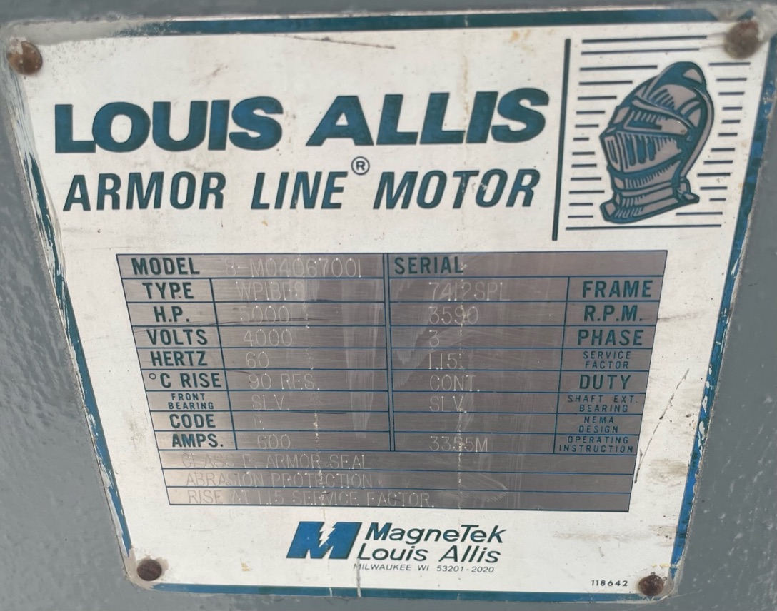 Louis-Allis 5000 HP 3600 RPM 7412SPL Squirrel Cage Motors 88504