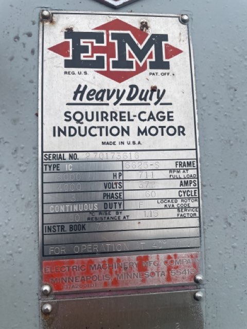 Electric Machinery 3000 HP 720 RPM 6625S Squirrel Cage Motors 88505