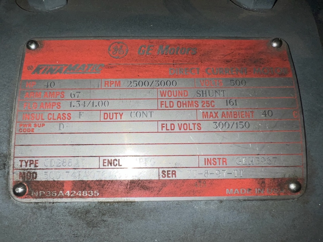 General Electric 40 HP 2500/3000 RPM 288AT DC Motors 88521