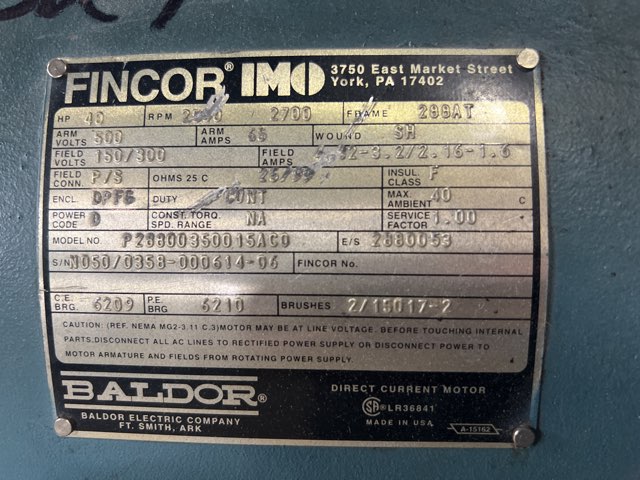 Baldor 40 HP 2500/2700 RPM 288AT DC Motors 88524