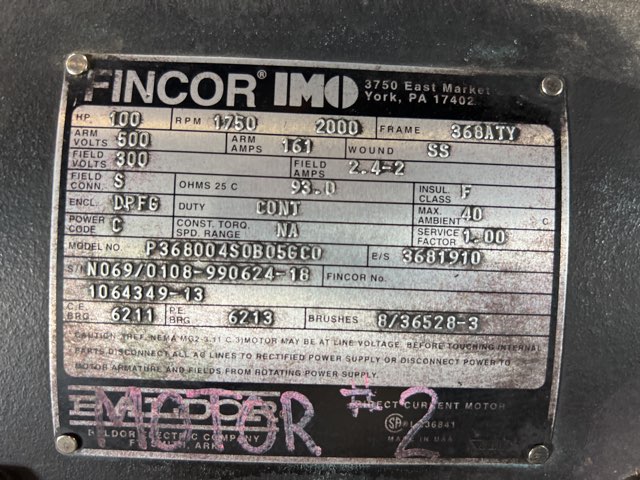 Baldor 100 HP 1750/2000 RPM 366ATY DC Motors 88595