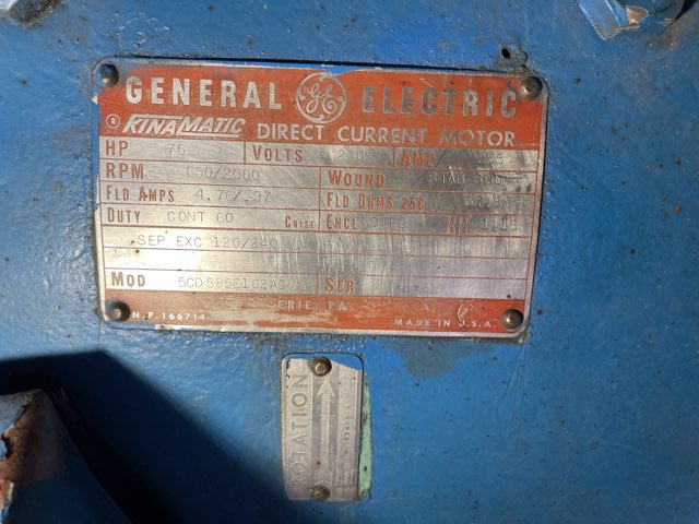 General Electric 75 HP 650/2000 RPM 585AS DC Motors 88736