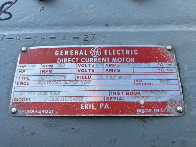 General Electric 640 HP 820 RPM 818AER DC Mill Motors 88754