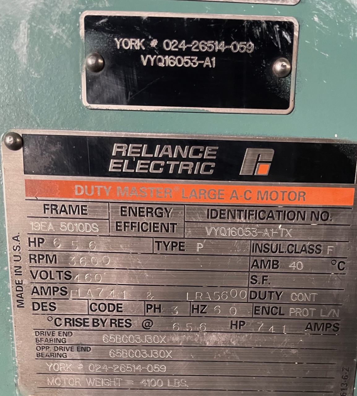Reliance 600 HP 3600 RPM 5010DS Squirrel Cage Motors 88772