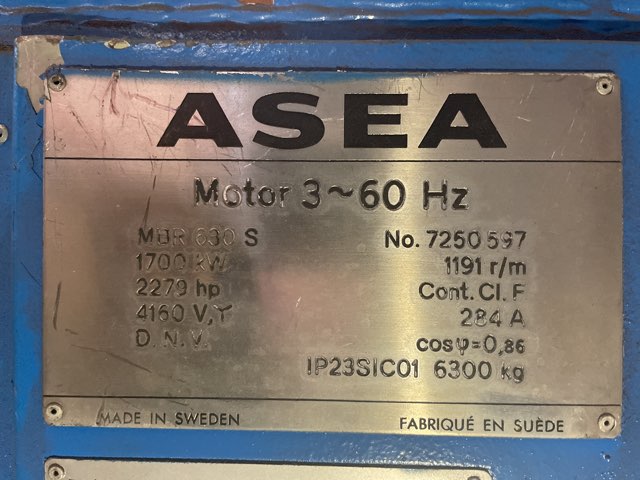ASEA 2250 HP 1200 RPM MBR630S Squirrel Cage Motors 88780