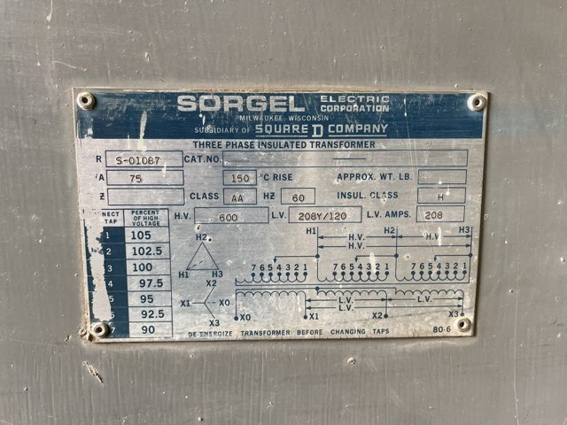 Sorgel/Square D 75 KVA Transformers 88800