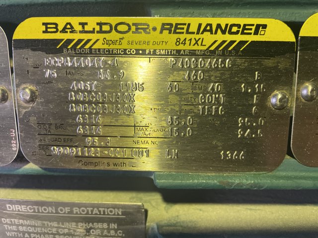 Baldor-Reliance 75 HP 1200 RPM 405T Squirrel Cage Motors 88990