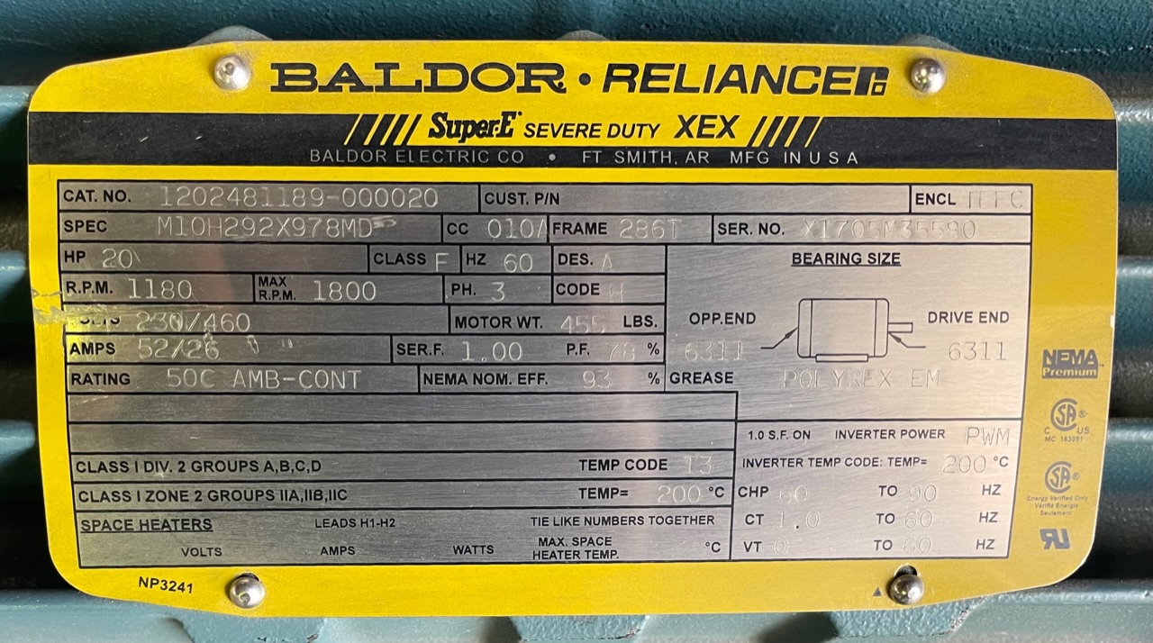 Baldor-Reliance 20 HP 1200 RPM 286T Squirrel Cage Motors 89007