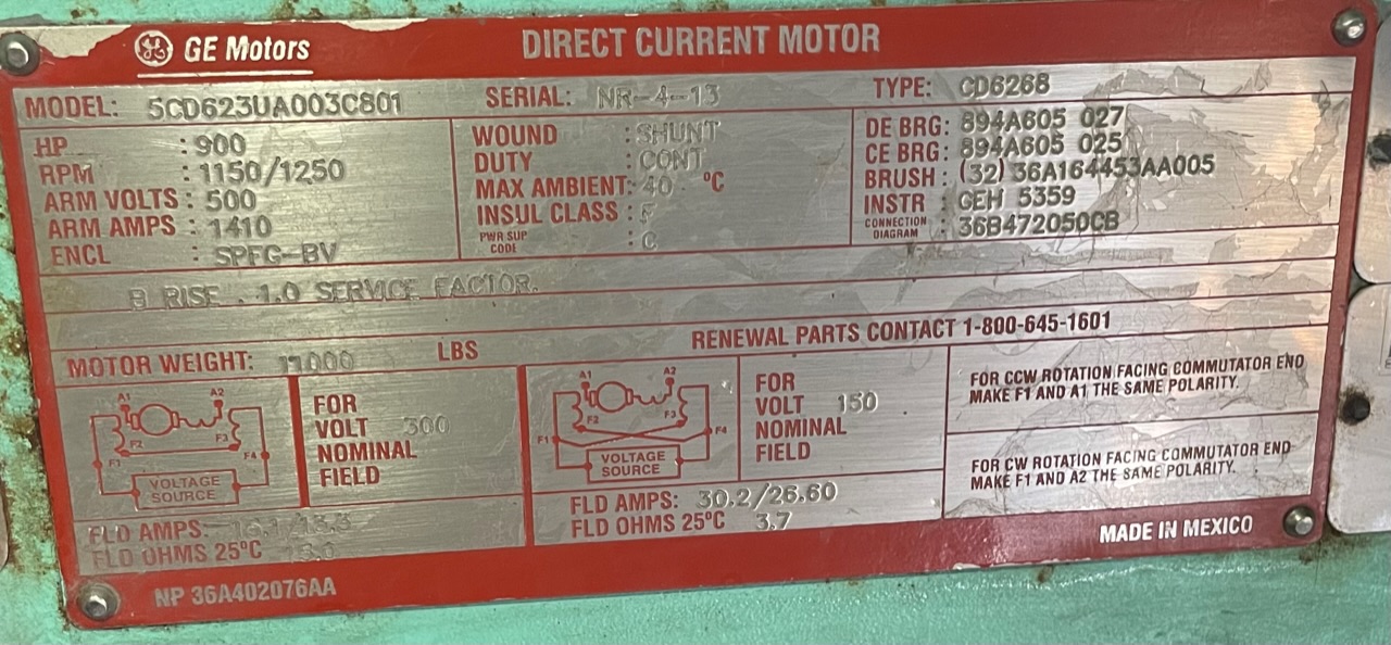 General Electric 900 HP 1150/1250 RPM 6268 DC Motors 89038