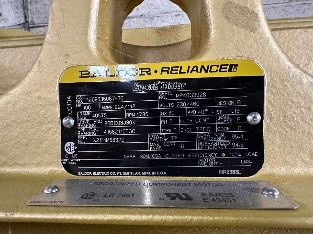 Baldor-Reliance 100 HP 1800 RPM 405TS Squirrel Cage Motors 89160
