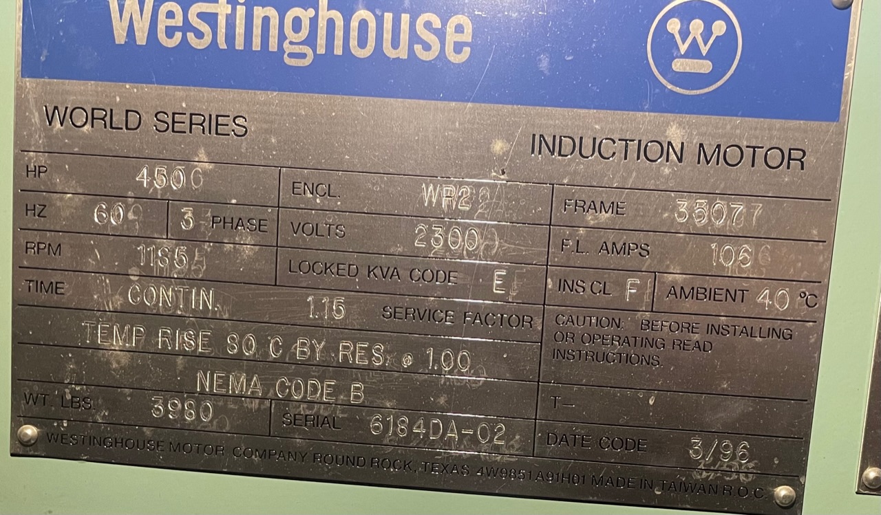 Westinghouse 450 HP 1200 RPM 3507 Squirrel Cage Motors 89291