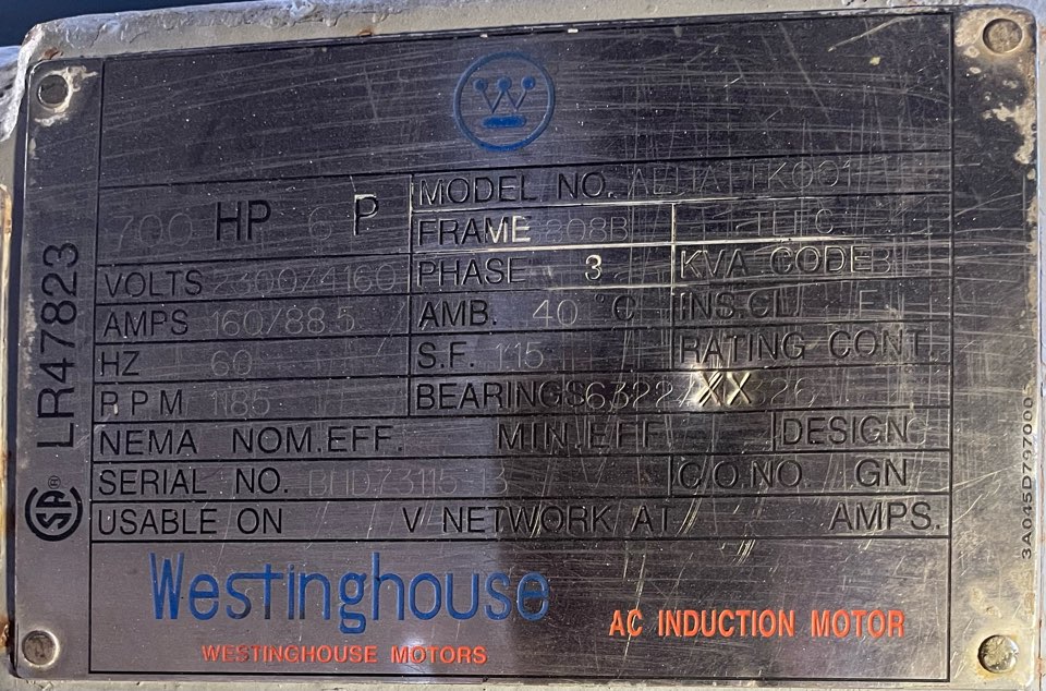 Westinghouse 700 HP 1200 RPM 6808B Squirrel Cage Motors 89334