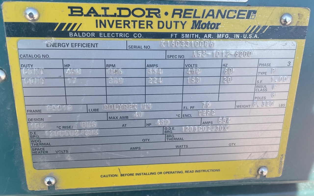 Baldor-Reliance 450 HP 900 RPM 5810Z Squirrel Cage Motors 89434