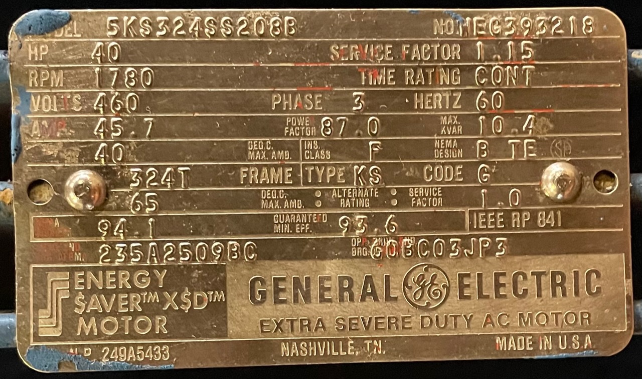 General Electric 40 HP 1800 RPM 324T Squirrel Cage Motors 89476