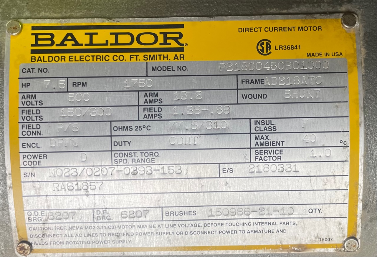 Baldor 5 HP 1750 RPM 218AT DC Motors 89499