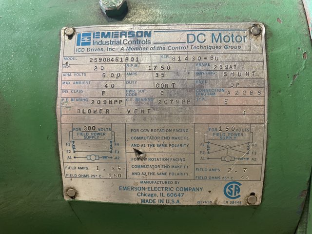 Emerson 20 HP 1750 RPM 259AT DC Motors 89503