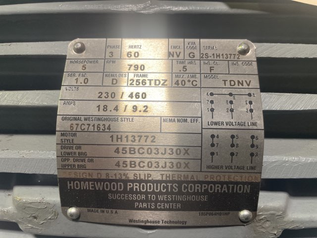 Westinghouse 5 HP 790 RPM 256TDZ Design D Motors 89537