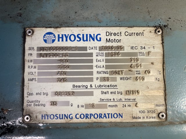 Hyosong 150 HP 1750 RPM 200LC DC Motors 89573