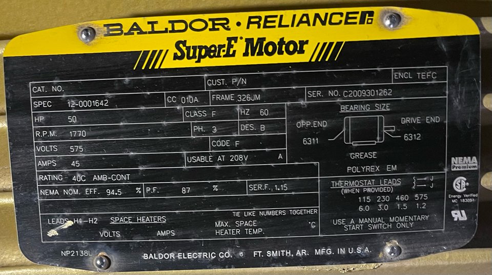 Baldor-Reliance 50 HP 1800 RPM 326JM Squirrel Cage Motors 89625